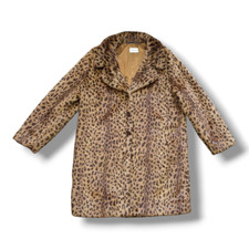 Frank Eden Leopard Print Faux Fur Coat Size 16 Animal Pattern Excellent Conditio