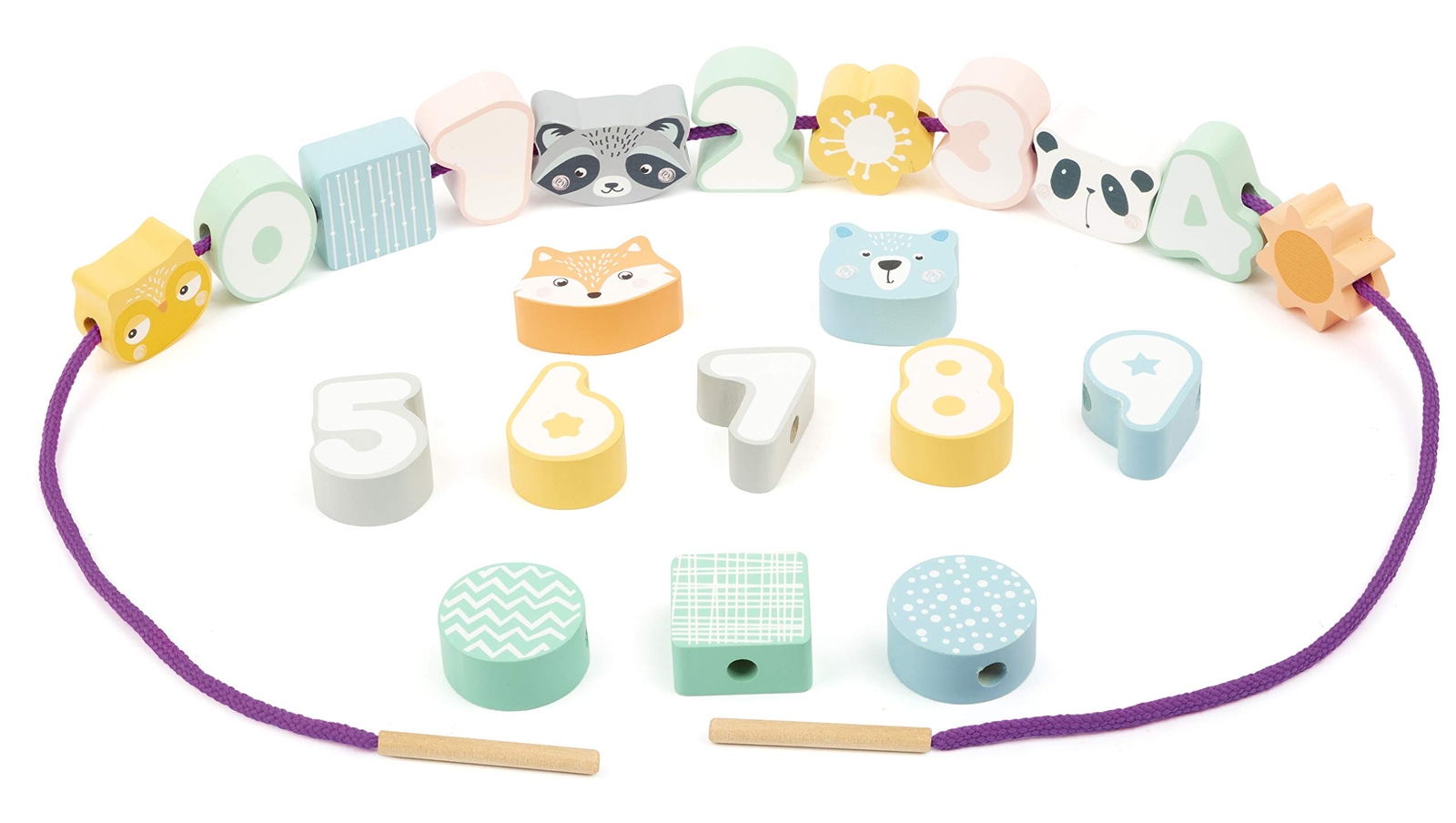 Small Foot 11475 Animals and Numbers Threading Game, Made of Wood, Concentration