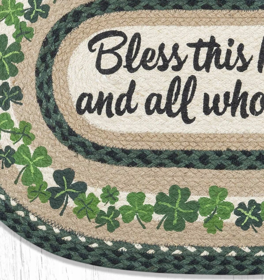 编织地毯 20 x 30 英寸 Bless This Home 三叶草爱尔兰装饰黄麻地球地毯 — 第 2/2 张图片