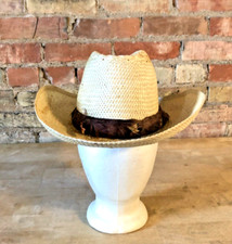 VTG Bailey New West U-Rollit Feathered Band Straw Cowboy Hat - Size 7