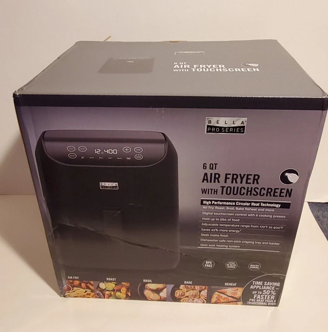 BELLA PRO SERIES 6.0 QT TOUCH SCREEN AIR FRYER COUNTER TOP KITCHEN APPLIANCE
Opens in a new window o