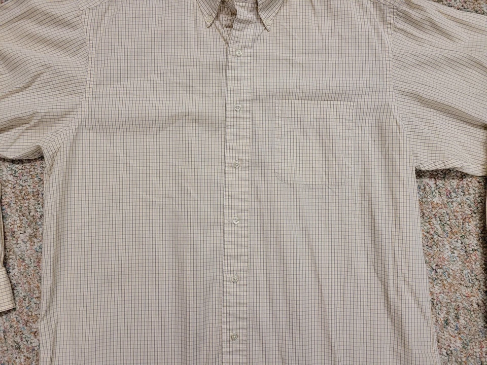 Camisa masculina Brooks Brothers 16,5 bege xadrez botão para baixo manga longa Preppy - Imagem 3 de 4