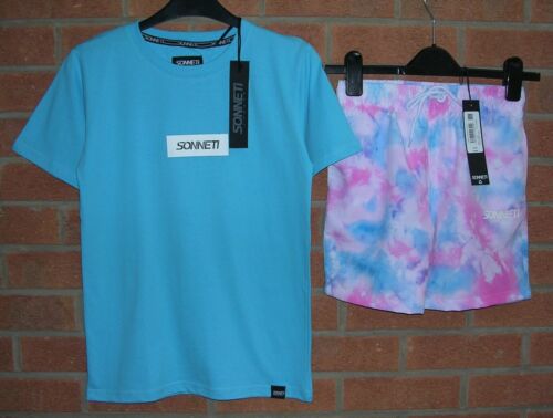 BNWT SONNETI Boys Tie-Die Printed Shorts Turquoise T-Shirt Outfit Age 10-12 NEW - Picture 1 of 5
