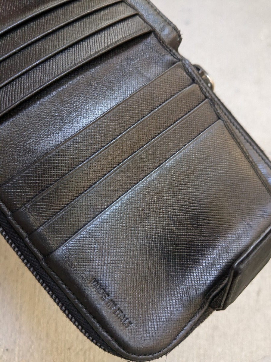 Prada Wallet Black Nylon Zip Around Tessuto Milano Silver Italy