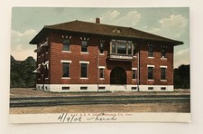 Postcard A.T. & S.F. Offices, Arkansas City, Kansas KS, Train Railroad