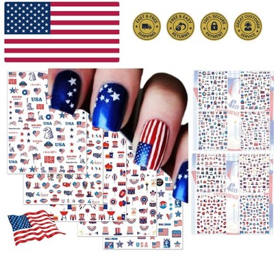 12 Sheets 4th of July Nail Decals Stickers, Self Adhesive Independence Day Pa...
