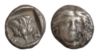 ISLANDS off CARIA Rhodos. Rhodes 408 404 BC. AR12mm 1.8g Hemidrachm Rose Helios