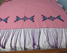 Vtg Southwestern Fringed Piano Scarf/ Shawl Mauve purple 60"
