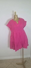 Women's Pink Solid Shift Midi Dress Tiered Ruffle Accents Regular Fit Size M