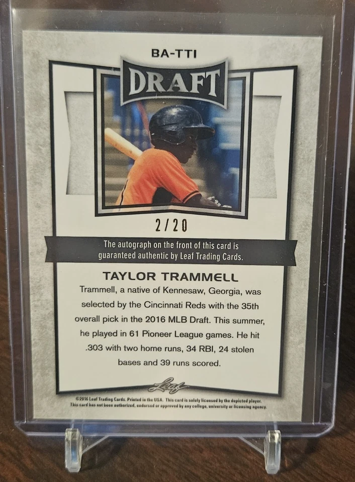 2016 Leaf Draft Purple /20 Auto Taylor Trammell - Image 2 of 2
