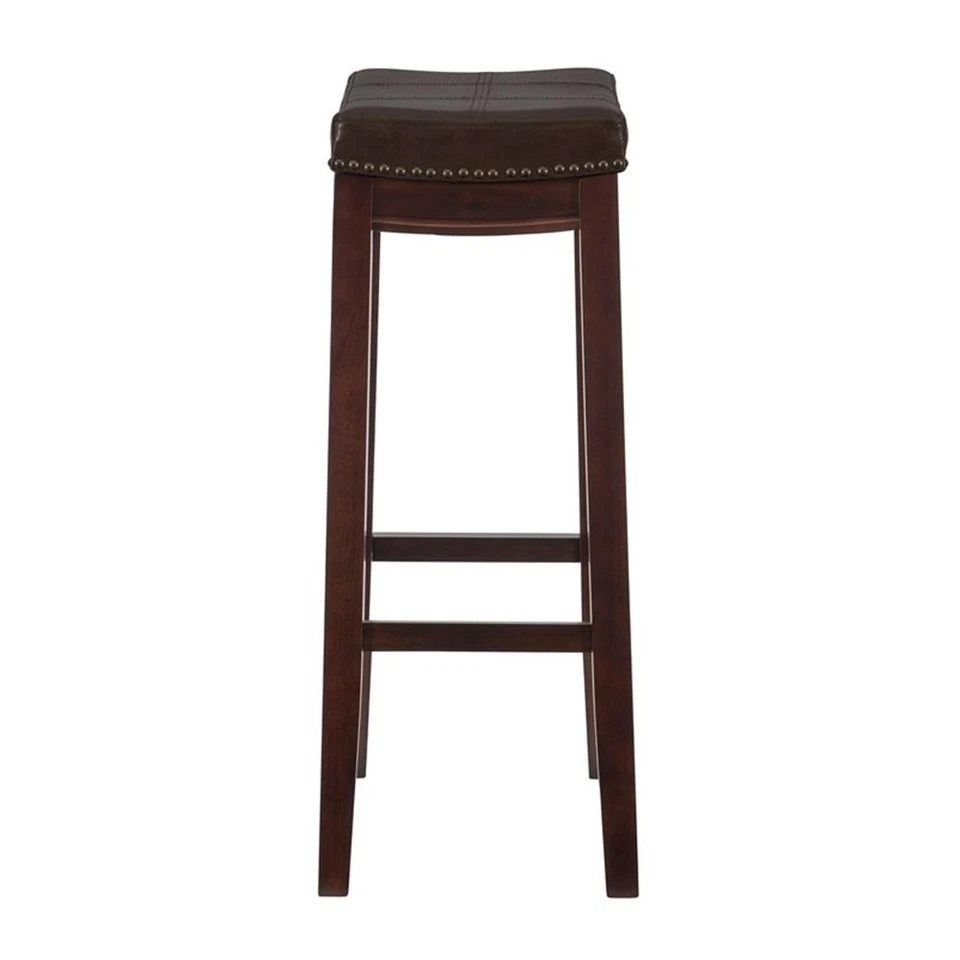 Linon Claridge Backless Bar Stool Brown Faux Leather Wood Frame in Brown Finish - Image 4 of 4