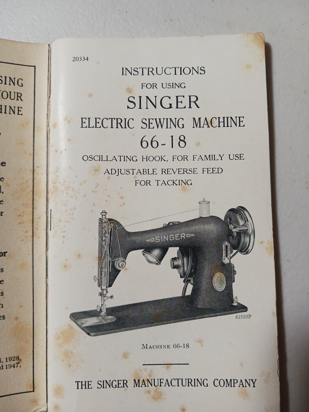 Singer Electric Sewing Machine 66-18 Instruction Manual Directions 