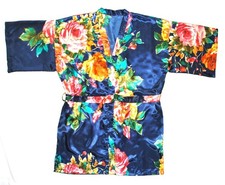 NEW POLYESTER SATIN FLORAL SHORT SLEEVE KIMONO KNEE SLEEP ROBE XL