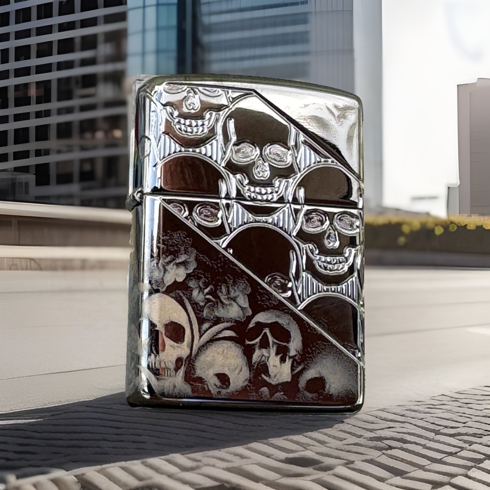 Zippo Skull Collage Design Armor&reg; High Polish Black Windpro