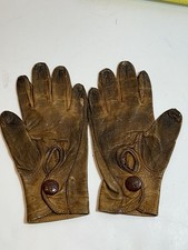 Antique Early 1900  s Leather Gloves Carr Fastener Company Embossed Button Small