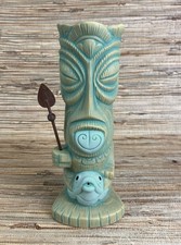 The Fish Gatherer Tiki Mug Tiki Farm Bai Green Glaze 8.25" Tall 15 Fl Oz New