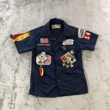 Vintage Boy Scouts Of America Shirt Youth Small Blue Uniform Patches 1980s