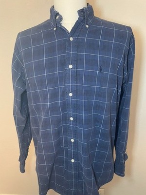 Vintage Polo Ralph Lauren Blake Shirt Medium M Blue Plaid Check Button Down VTG