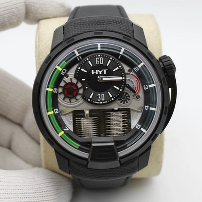 HYT H1 Black Tiranium 48.8mm Skeleton Dial Manual Wind Watch H00002-A