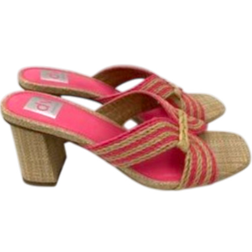DV by Dolce Vita Haady Sandals Sz 8 Pink Tan Raffia Woven Cross Strap Block Heel