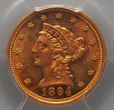 1894 MS62 PCGS 4,000 Minted! Beautiful And Lustrous KEY DATE $2.50 Quarter Eagle