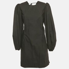 Ganni Black Poplin Back Open Mini Dress XL