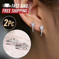 Star Hoop Earrings with CZ Silver Color Stylish Women Fashion Jewelry