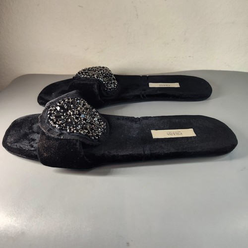 Prada Velvet Crystal Embellishments Slides Sandals Women's Sz EU 35.5 US 5.5 - Picture 7 of 7