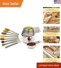 Measuring Cups and Spoons Set of 15, Stackable Cups, Long Handle with Leveler...