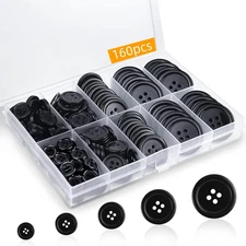 160 Pcs Black Sewing Buttons,5 Sizes Mixed Sewing Button,Craft Buttons,Shirt But