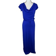 GAP Long Maxi Dress XS Casual Royal Blue Blouson Drawstring Waist Short Sleeve