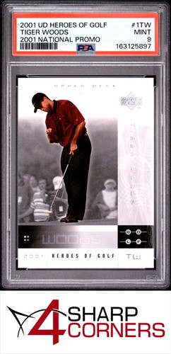 2001 UD HEROES OF GOLF NATIONAL CONVENTION PROMO #1TW TIGER WOODS RC HOF PSA 9