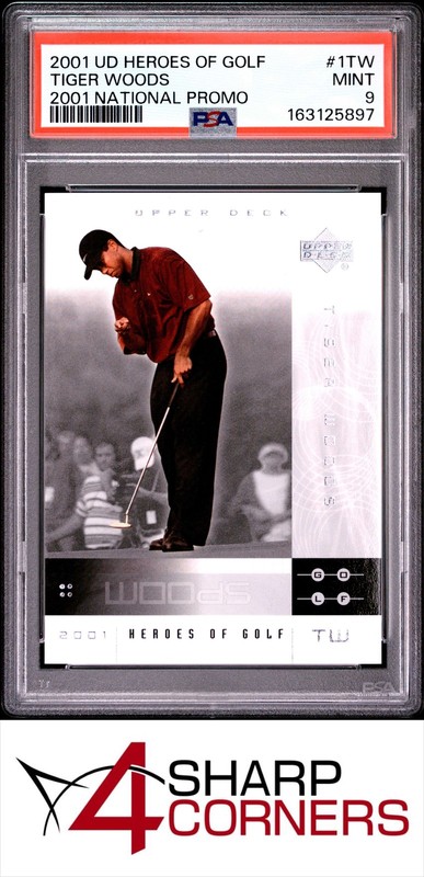 2001 UD HEROES OF GOLF NATIONAL CONVENTION PROMO #1TW TIGER WOODS RC HOF PSA 9