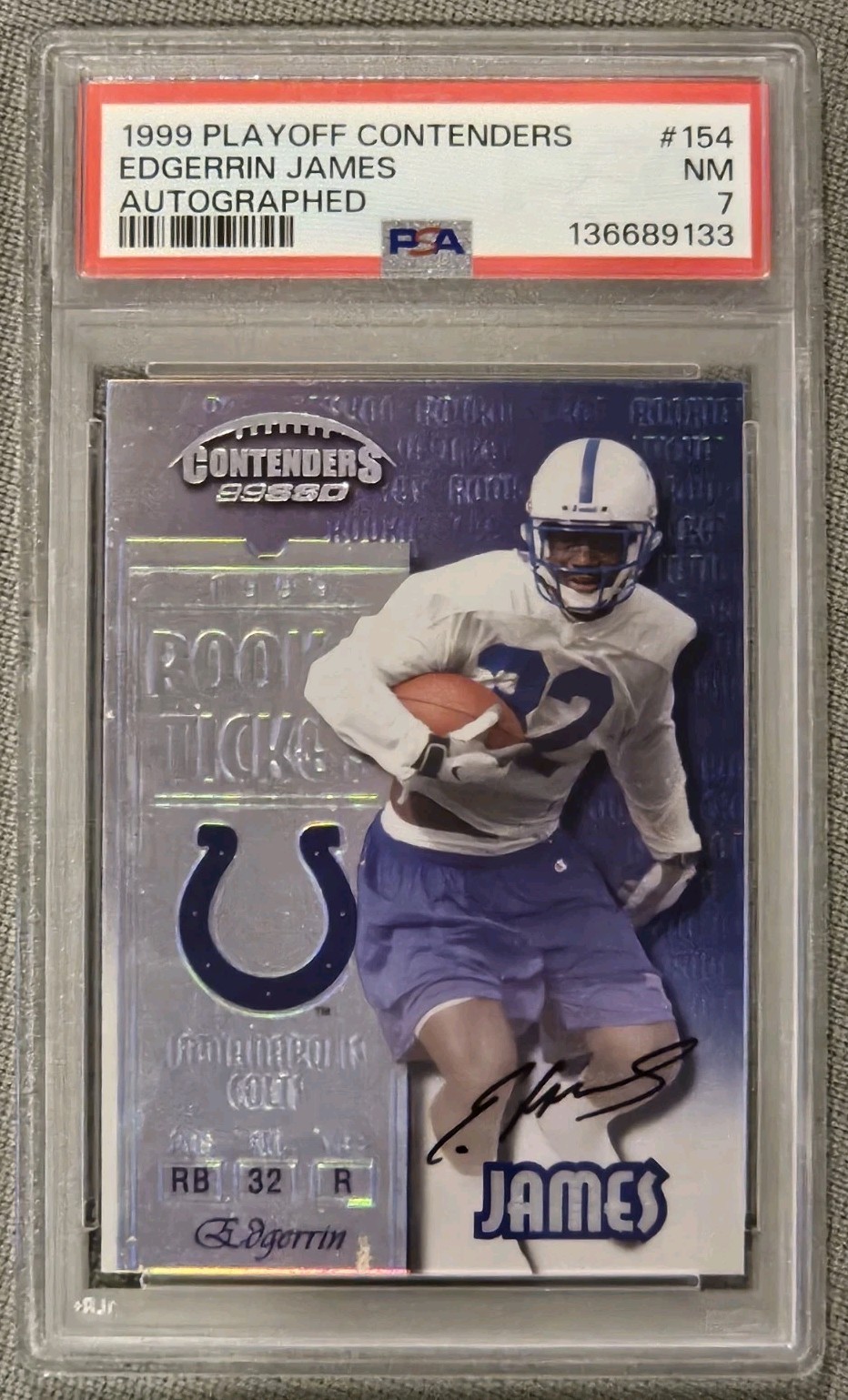 1999 EDGERRIN JAMES PLAYOFF CONTENDERS #154 AUTO PSA 7