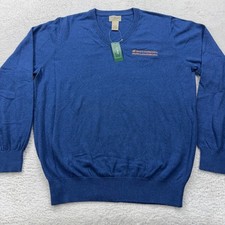 NWT LL Bean Mens V Neck Sweater Deep Blue Cotton Cashmere Blend Size M