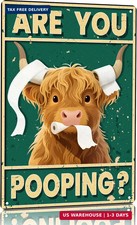 Vintage Highland Cow Wall Art - Funny Bathroom Decor Poster, "Are You Pooping" 8