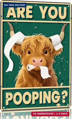 Vintage Highland Cow Wall Art - Funny Bathroom Decor Poster, ''Are You Pooping'' 8