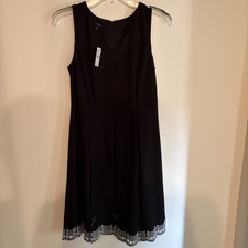 Talbots Embroidered Ponte Fit & Flare Dress 4P  Black NWT V-Neck Sleeveless