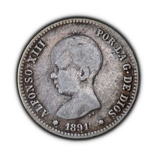 SPAIN. 1891, 1 Peseta, Silver - Alfonso XIII, 91 Star Date PG-M Toddler 2