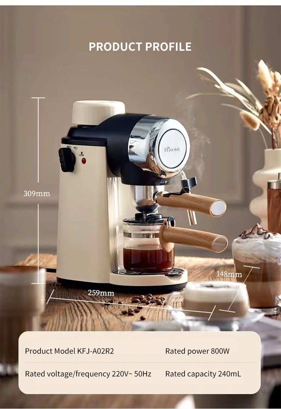 BEAR Coffee Machine Milk Frother Semi-Automatic Espresso Maker Cafe Cappuccino