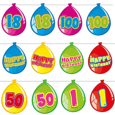 (0,40 /m) Party-Ballon Wimpelkette Happy Birthday 1-10 Zahlen 1. 2. 3 Geburtstag