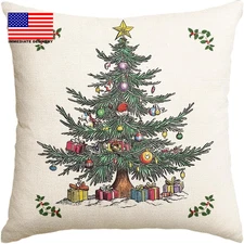 Christmas Ball Holly Throw Pillow Cover, 18 X 18 Inch Gift Seasonal Winter Holid