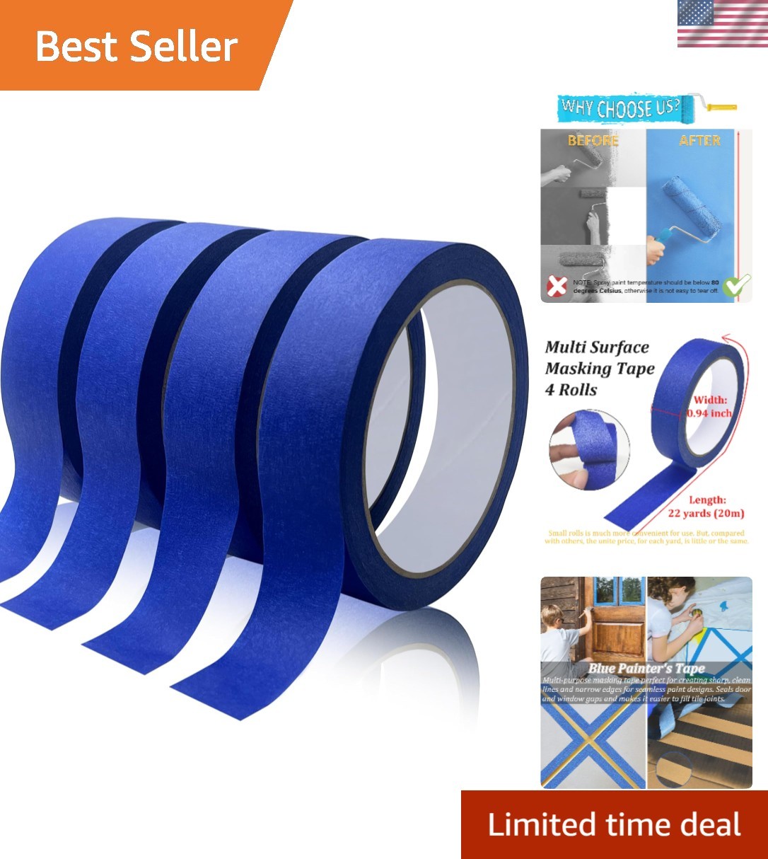 Multi-Surface Blue Painters Tape - 88 Yards of Hassle-Free Crafting and Painting