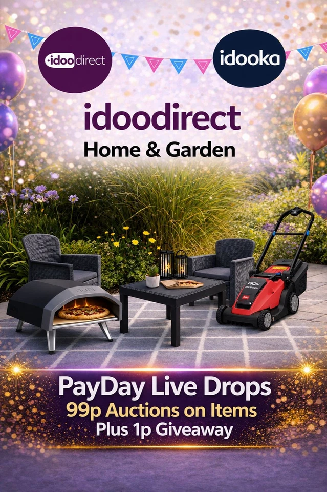 idoodirect's Home & Garden Payday Live - 99p Auctions - Ooni, Delivita Toro