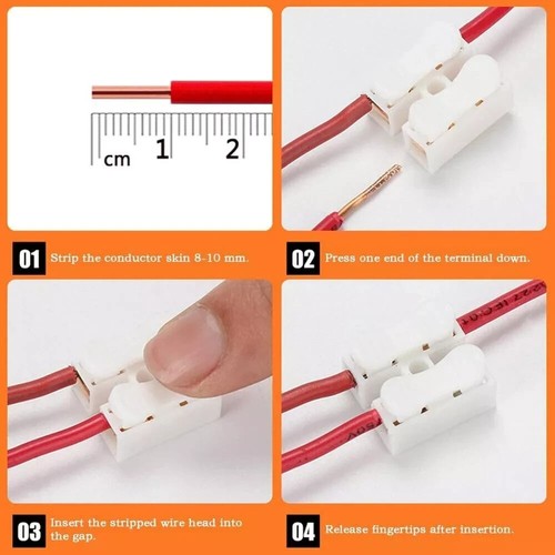 100 conectores de cable de resorte cable eléctrico conector de bloque de terminal 2 puertos - Imagen 7 de 7