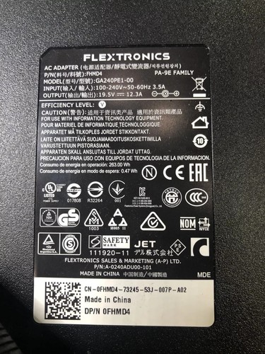 Genuine Dell Alienware Flextronics 240W 19.5V AC Adapter PA-9E 0FHMD4 - Picture 7 of 7