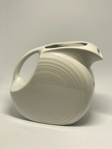 Fiesta Ware Large Disk Pitcher Vintage White P86 MCM Home Decor Ribbed Circle