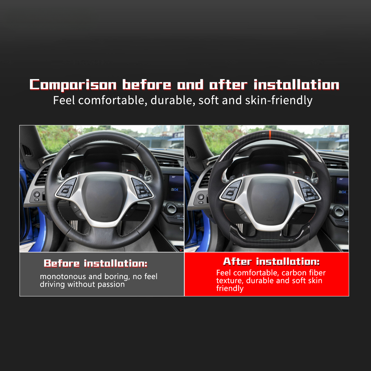 Volant Fitolizaa Pour Corvette C7 2014-2019 – Hydro Dip Carbone – Neuf