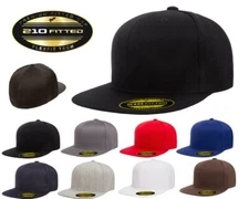 FLEXFIT Premium Original FLATBILL 6-Panel Fitted Baseball Cap HAT New!