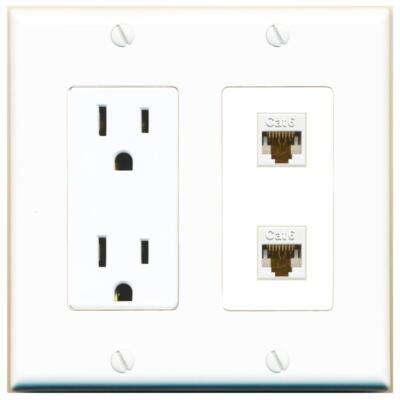 RiteAV Power Outlet and 2 CAT6 Wall Plate Decorative [White]